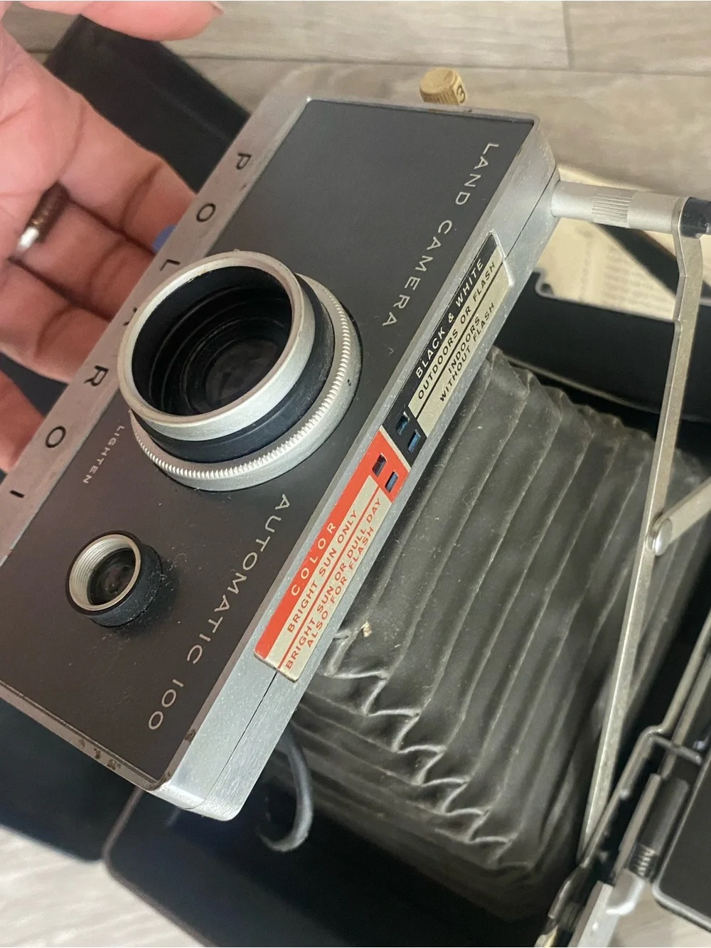Polaroid Instant Land Camera Automatic 100 in Gray and Black - Vintage 1980s